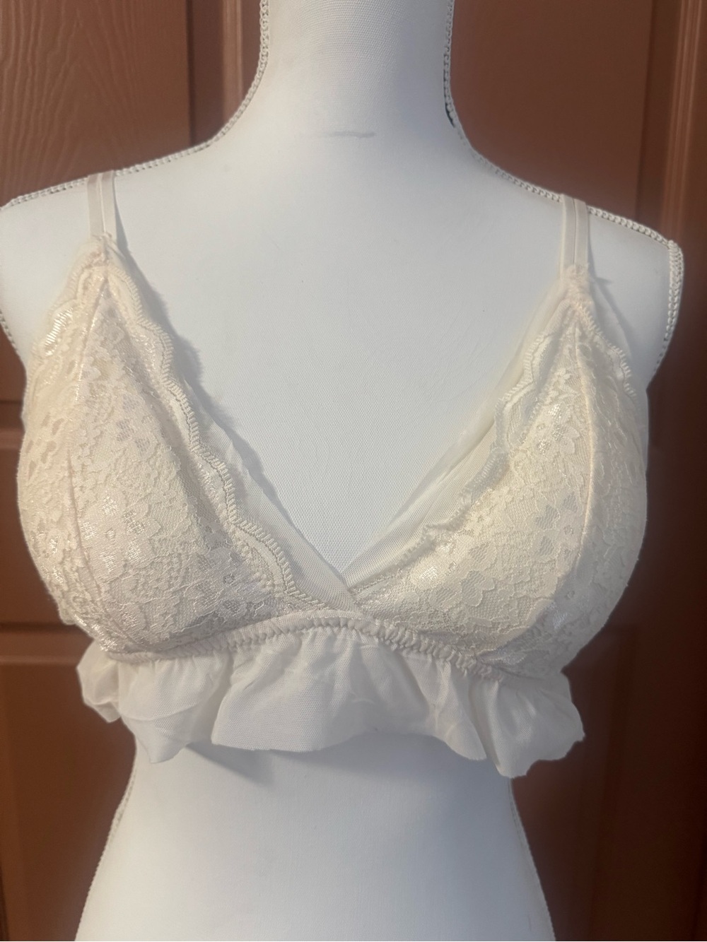 Altar'd State Cream Lace Ruffle Bralette